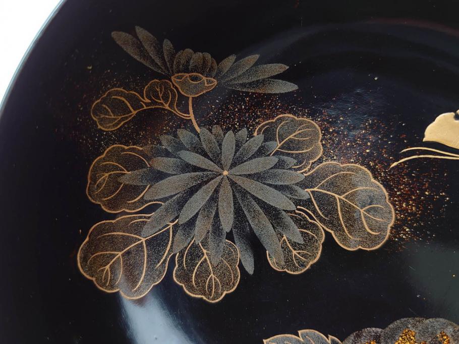 明治期　輪島塗　木製　漆器　金蒔絵　気品漂うお椀10客セット(蓮、菊、蝶、ちょう、花、蓋付き、汁椀、吸物椀、漆芸、和食器)(R-079649)