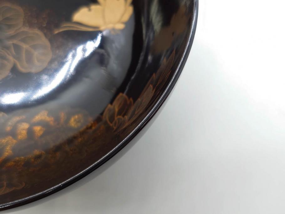 明治期　輪島塗　木製　漆器　金蒔絵　気品漂うお椀10客セット(蓮、菊、蝶、ちょう、花、蓋付き、汁椀、吸物椀、漆芸、和食器)(R-079649)