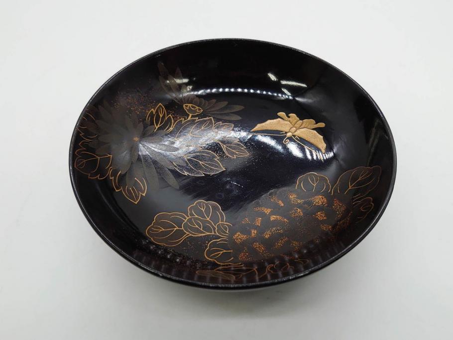 明治期　輪島塗　木製　漆器　金蒔絵　気品漂うお椀10客セット(蓮、菊、蝶、ちょう、花、蓋付き、汁椀、吸物椀、漆芸、和食器)(R-079649)