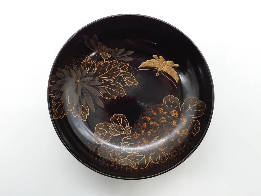 明治期　輪島塗　木製　漆器　金蒔絵　気品漂うお椀10客セット(蓮、菊、蝶、ちょう、花、蓋付き、汁椀、吸物椀、漆芸、和食器)(R-079649)