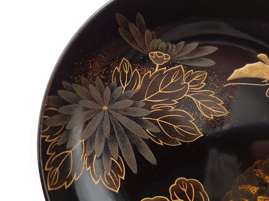 明治期　輪島塗　木製　漆器　金蒔絵　気品漂うお椀10客セット(蓮、菊、蝶、ちょう、花、蓋付き、汁椀、吸物椀、漆芸、和食器)(R-079649)