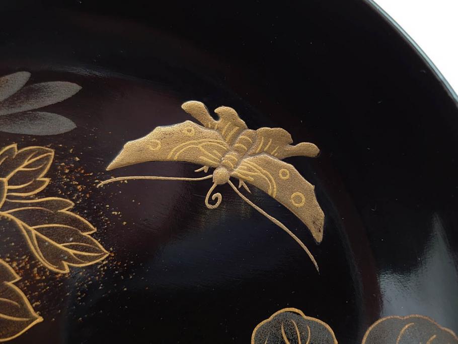 明治期　輪島塗　木製　漆器　金蒔絵　気品漂うお椀10客セット(蓮、菊、蝶、ちょう、花、蓋付き、汁椀、吸物椀、漆芸、和食器)(R-079649)