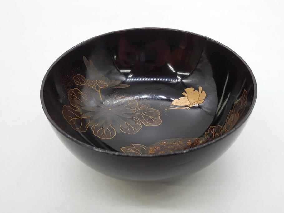 明治期　輪島塗　木製　漆器　金蒔絵　気品漂うお椀10客セット(蓮、菊、蝶、ちょう、花、蓋付き、汁椀、吸物椀、漆芸、和食器)(R-079649)