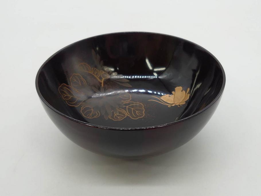 明治期　輪島塗　木製　漆器　金蒔絵　気品漂うお椀10客セット(蓮、菊、蝶、ちょう、花、蓋付き、汁椀、吸物椀、漆芸、和食器)(R-079649)