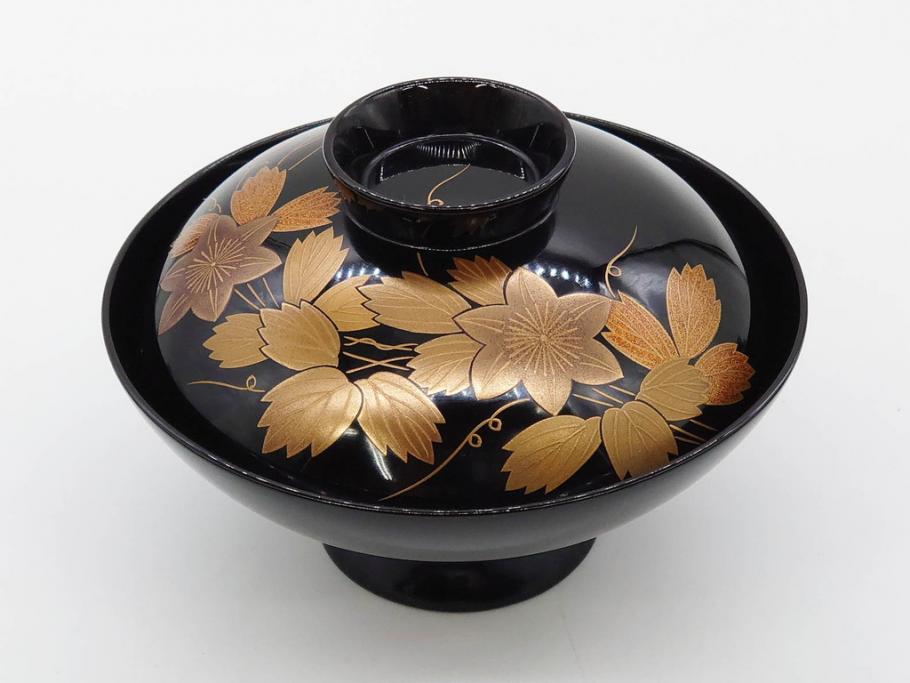 昭和期　輪島塗　漆器　木製　金蒔絵　豪華な金彩が美しいお椀9客セット(鉄線花?、漆芸、蓋付き、汁椀、吸物椀、和食器)(R-079650)　