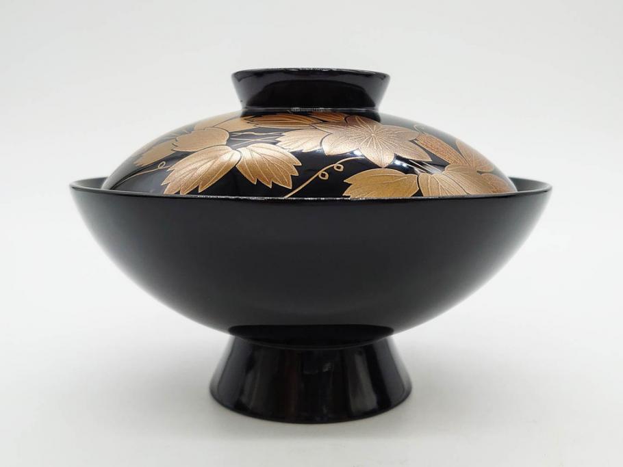 昭和期　輪島塗　漆器　木製　金蒔絵　豪華な金彩が美しいお椀9客セット(鉄線花?、漆芸、蓋付き、汁椀、吸物椀、和食器)(R-079650)　