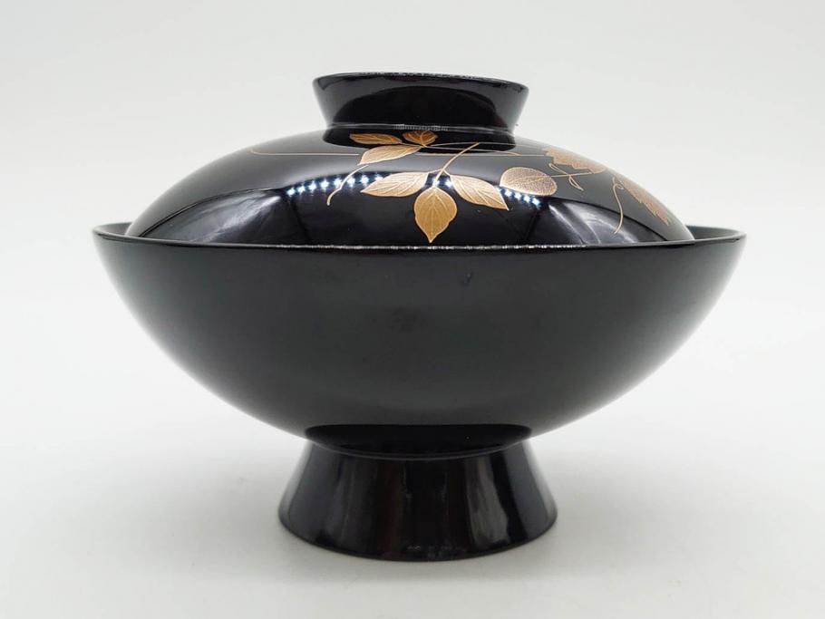昭和期　輪島塗　漆器　木製　金蒔絵　豪華な金彩が美しいお椀9客セット(鉄線花?、漆芸、蓋付き、汁椀、吸物椀、和食器)(R-079650)　