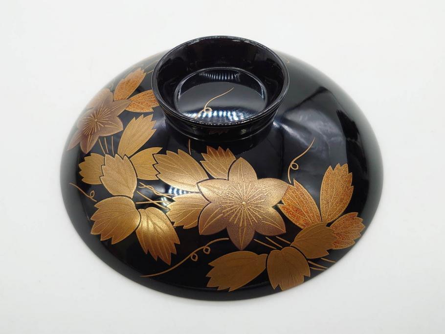 昭和期　輪島塗　漆器　木製　金蒔絵　豪華な金彩が美しいお椀9客セット(鉄線花?、漆芸、蓋付き、汁椀、吸物椀、和食器)(R-079650)　