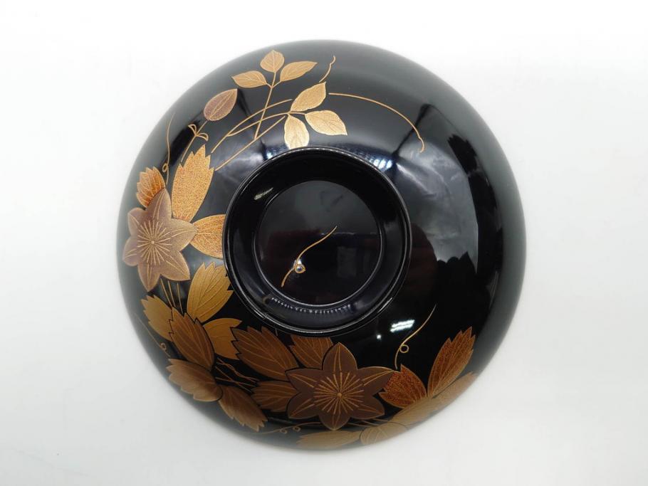 昭和期　輪島塗　漆器　木製　金蒔絵　豪華な金彩が美しいお椀9客セット(鉄線花?、漆芸、蓋付き、汁椀、吸物椀、和食器)(R-079650)　