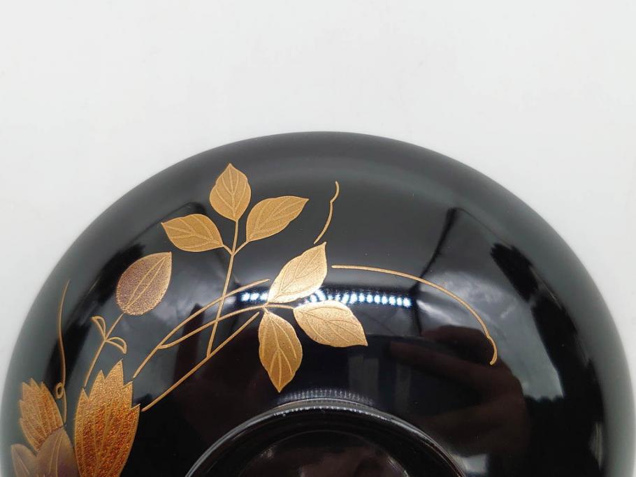 昭和期　輪島塗　漆器　木製　金蒔絵　豪華な金彩が美しいお椀9客セット(鉄線花?、漆芸、蓋付き、汁椀、吸物椀、和食器)(R-079650)　
