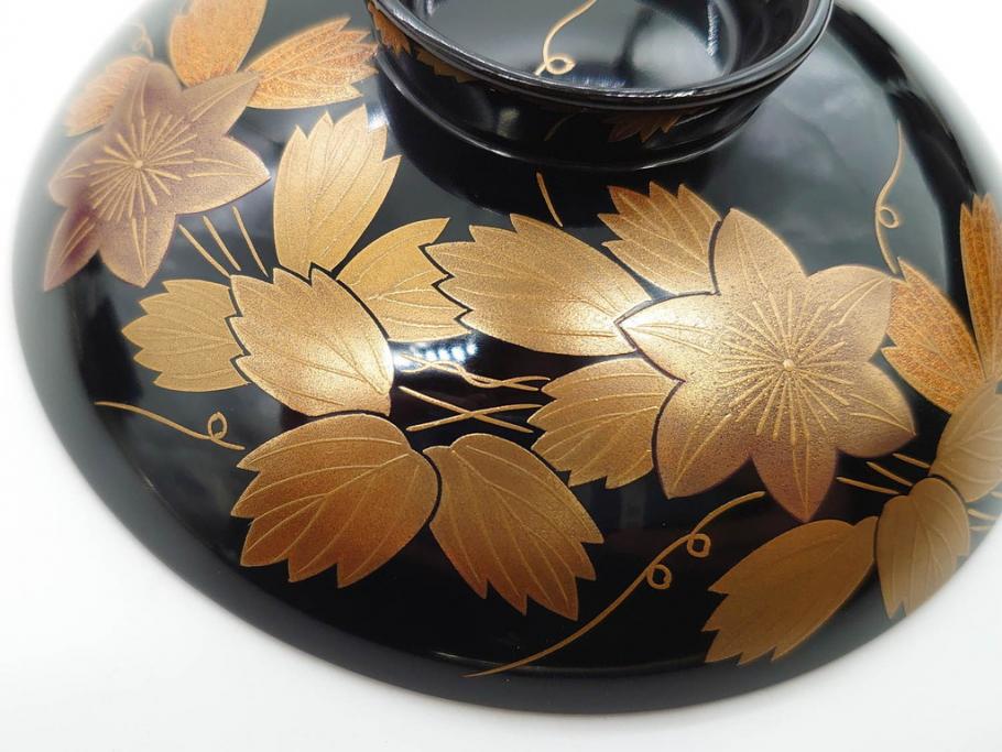 昭和期　輪島塗　漆器　木製　金蒔絵　豪華な金彩が美しいお椀9客セット(鉄線花?、漆芸、蓋付き、汁椀、吸物椀、和食器)(R-079650)　