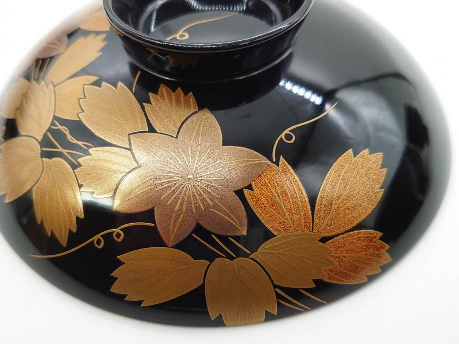 昭和期　輪島塗　漆器　木製　金蒔絵　豪華な金彩が美しいお椀9客セット(鉄線花?、漆芸、蓋付き、汁椀、吸物椀、和食器)(R-079650)　