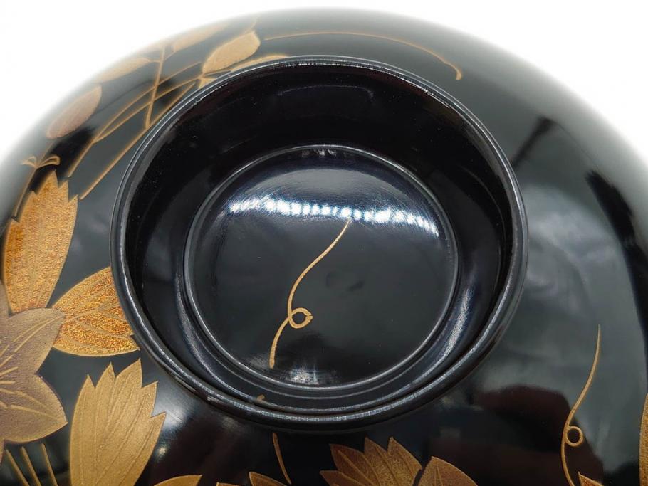 昭和期　輪島塗　漆器　木製　金蒔絵　豪華な金彩が美しいお椀9客セット(鉄線花?、漆芸、蓋付き、汁椀、吸物椀、和食器)(R-079650)　