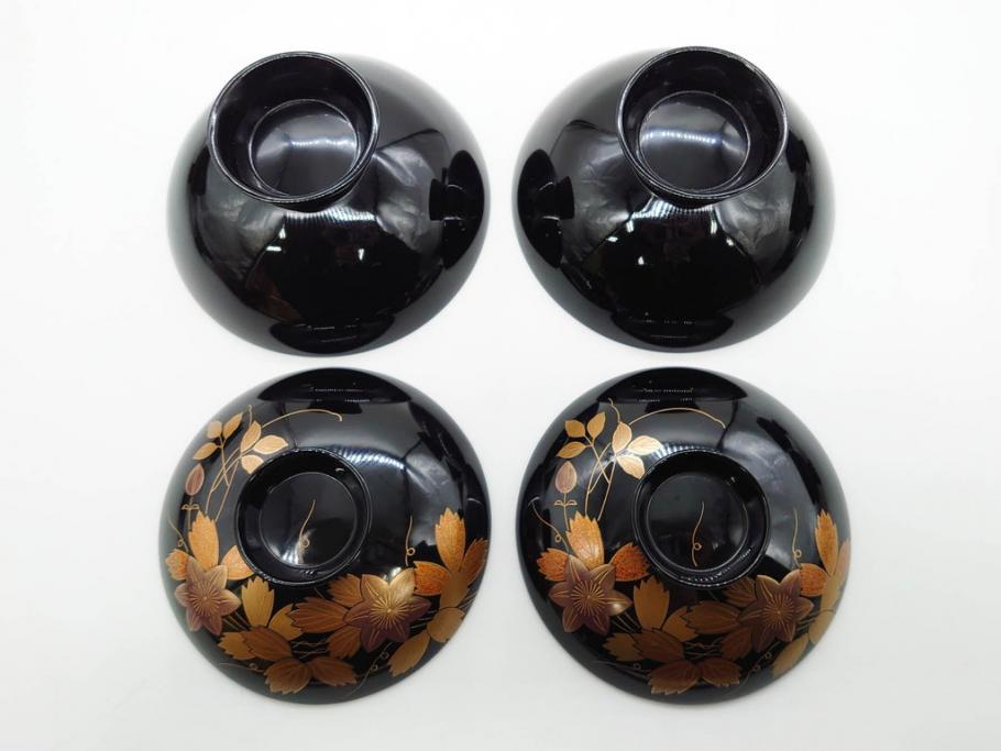 昭和期　輪島塗　漆器　木製　金蒔絵　豪華な金彩が美しいお椀9客セット(鉄線花?、漆芸、蓋付き、汁椀、吸物椀、和食器)(R-079650)　
