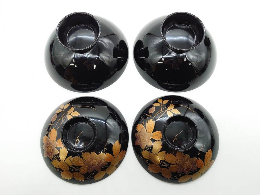 昭和期　輪島塗　漆器　木製　金蒔絵　豪華な金彩が美しいお椀9客セット(鉄線花?、漆芸、蓋付き、汁椀、吸物椀、和食器)(R-079650)　