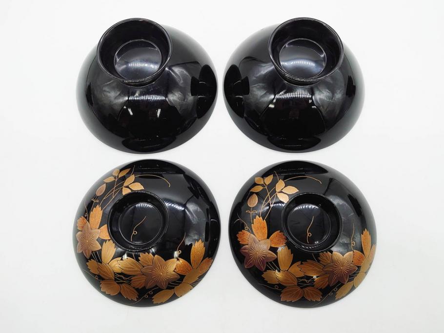 昭和期　輪島塗　漆器　木製　金蒔絵　豪華な金彩が美しいお椀9客セット(鉄線花?、漆芸、蓋付き、汁椀、吸物椀、和食器)(R-079650)　