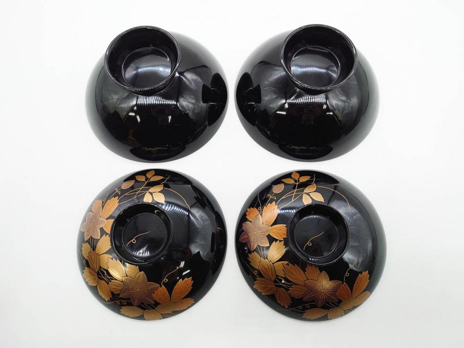 昭和期　輪島塗　漆器　木製　金蒔絵　豪華な金彩が美しいお椀9客セット(鉄線花?、漆芸、蓋付き、汁椀、吸物椀、和食器)(R-079650)　