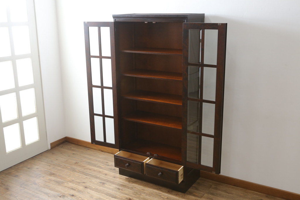 中古　北海道民芸家具　HM114K　シックで洗練された佇まいが魅力的な本箱(ブックケース、キャビネット、飾り棚、収納棚、食器棚)(R-078148)