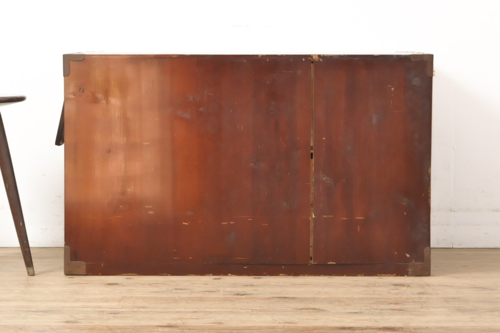 和製アンティーク　前面ケヤキ材　漆のきれいな二本松箪笥・上段(時代箪笥、和タンス、収納箪笥、引き出し)(R-055826)