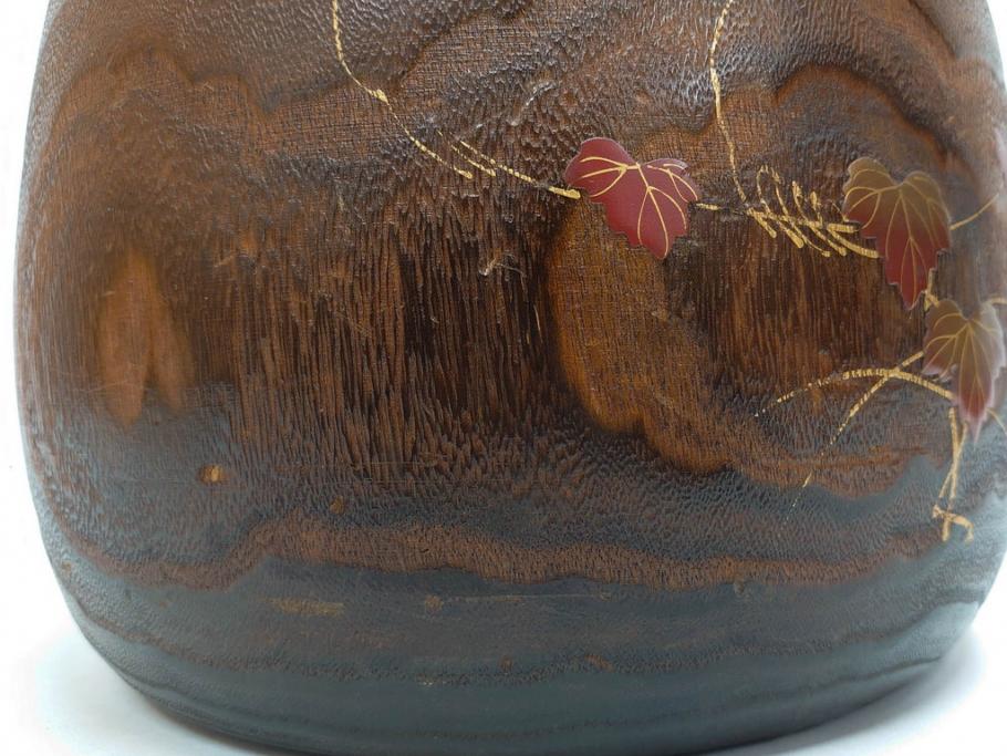 大正～昭和初期　蒔絵　刳り貫き　菊　雅なデザインが魅力の火鉢(花、丸火鉢、手あぶり、木製、ガラス天板付き)(R-079678)
