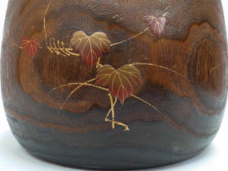 大正～昭和初期　蒔絵　刳り貫き　菊　雅なデザインが魅力の火鉢(花、丸火鉢、手あぶり、木製、ガラス天板付き)(R-079678)