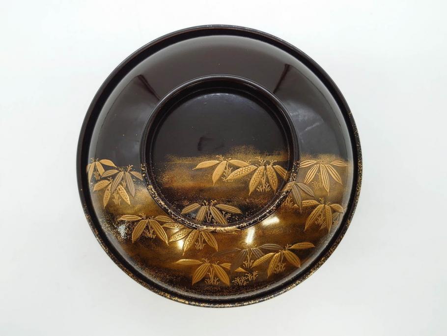 明治期　上手物　高蒔絵　金梨地　梅竹　眩い煌めきに見惚れる煮物椀10客セット(笹、漆器、和食器、木製椀、汁椀、吸物椀、お椀、共箱付き)(R-079680)