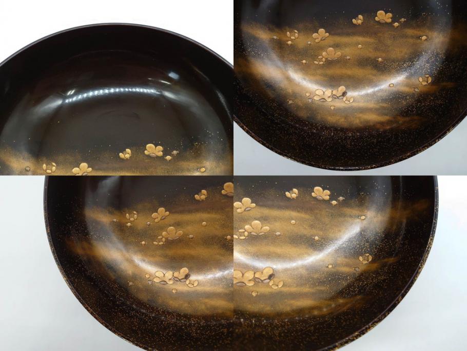 明治期　上手物　高蒔絵　金梨地　梅竹　眩い煌めきに見惚れる煮物椀10客セット(笹、漆器、和食器、木製椀、汁椀、吸物椀、お椀、共箱付き)(R-079680)