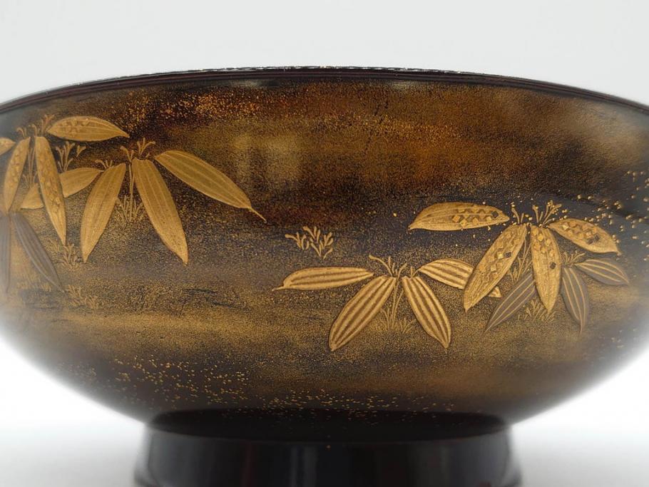 明治期　上手物　高蒔絵　金梨地　梅竹　眩い煌めきに見惚れる煮物椀10客セット(笹、漆器、和食器、木製椀、汁椀、吸物椀、お椀、共箱付き)(R-079680)