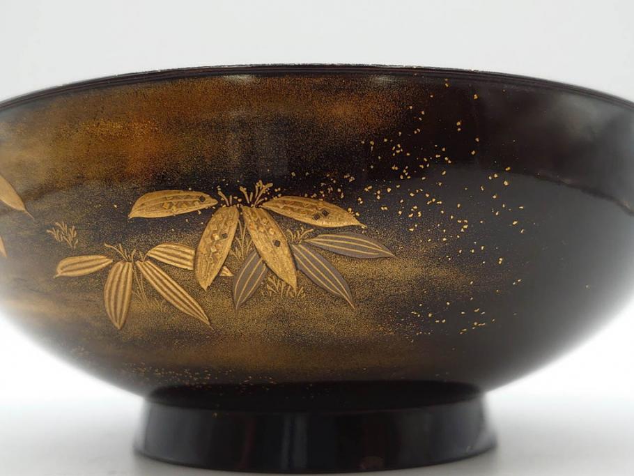 明治期　上手物　高蒔絵　金梨地　梅竹　眩い煌めきに見惚れる煮物椀10客セット(笹、漆器、和食器、木製椀、汁椀、吸物椀、お椀、共箱付き)(R-079680)