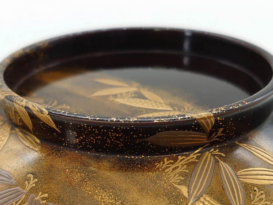 明治期　上手物　高蒔絵　金梨地　梅竹　眩い煌めきに見惚れる煮物椀10客セット(笹、漆器、和食器、木製椀、汁椀、吸物椀、お椀、共箱付き)(R-079680)