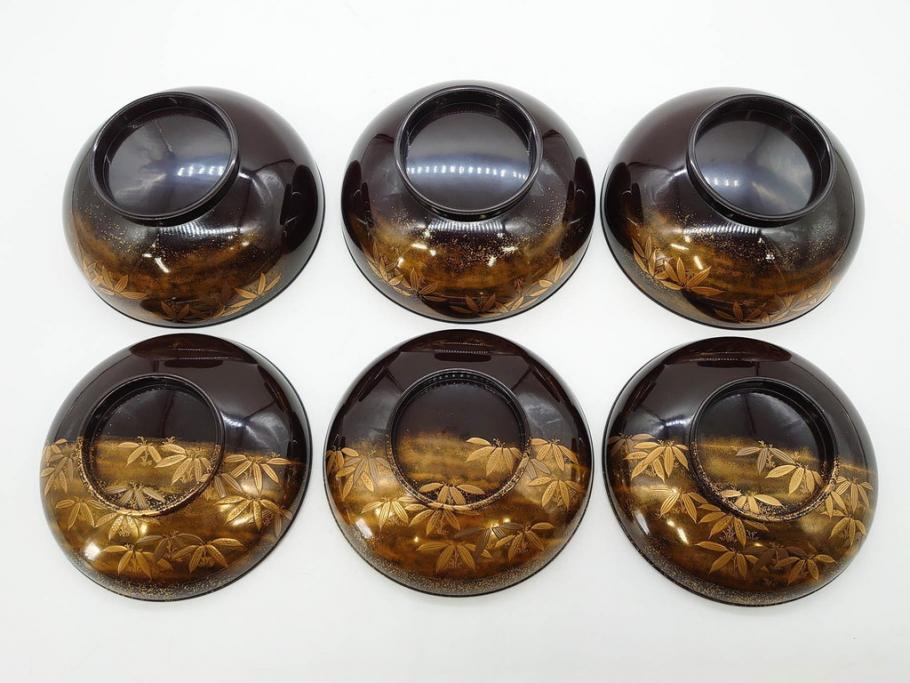 明治期　上手物　高蒔絵　金梨地　梅竹　眩い煌めきに見惚れる煮物椀10客セット(笹、漆器、和食器、木製椀、汁椀、吸物椀、お椀、共箱付き)(R-079680)