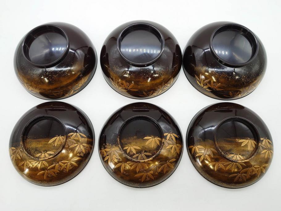 明治期　上手物　高蒔絵　金梨地　梅竹　眩い煌めきに見惚れる煮物椀10客セット(笹、漆器、和食器、木製椀、汁椀、吸物椀、お椀、共箱付き)(R-079680)