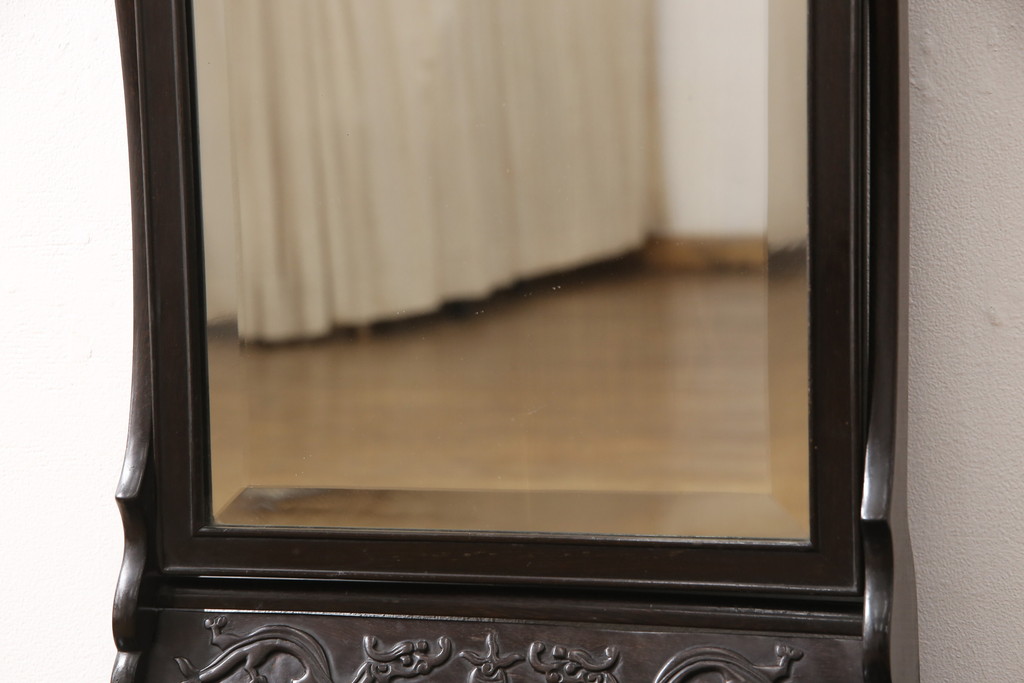和製アンティーク　時代物!カリン材の鳥眼杢や漆塗りなど凝ったつくりが魅力的な、工芸家具の鏡台(鏡、ドレッサー、花梨材)(R-047295)