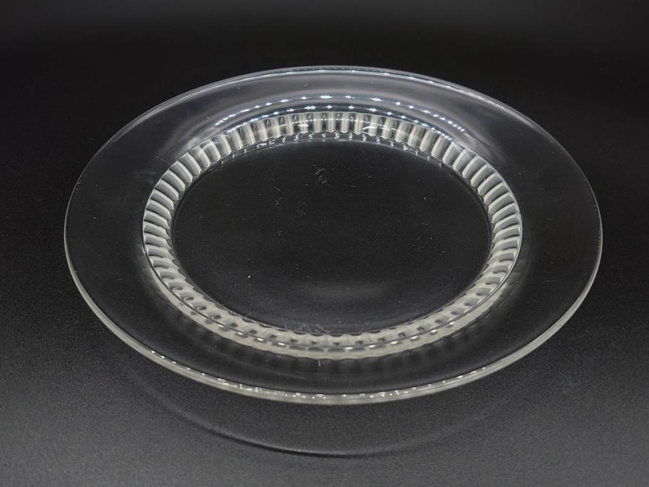 フランス　LALIQUE(ラリック)　バンブー(竹)　シンプルながらも上品な佇まいが魅力のプレート4枚セット(大・小)(皿、ガラス)(R-074596)