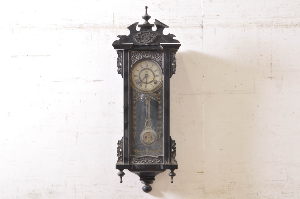 和製アンティーク　精工舎(SEIKOSHA、セイコー)　TRADE(S)MARK(トレードマーク)　彫刻の意匠が素敵な掛け時計(柱時計、古時計、振り子時計)(R-072167)
