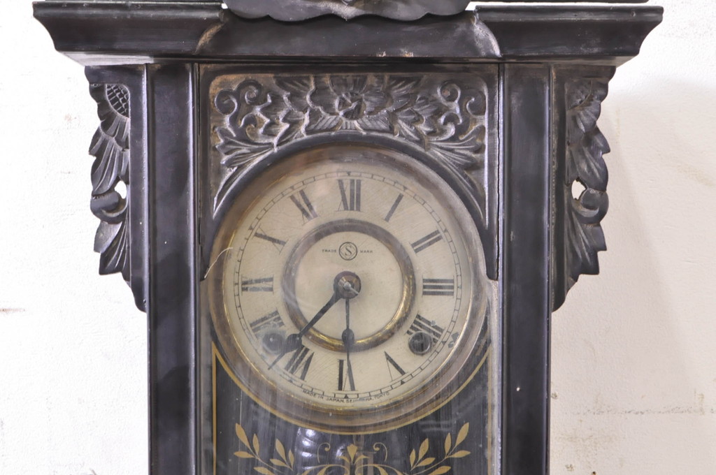 和製アンティーク　精工舎(SEIKOSHA、セイコー)　TRADE(S)MARK(トレードマーク)　彫刻の意匠が素敵な掛け時計(柱時計、古時計、振り子時計)(R-072167)