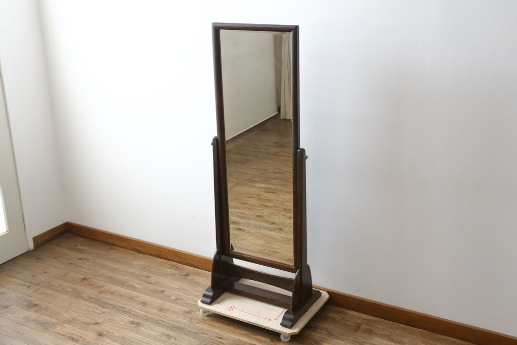 中古　松本民芸家具　シンプルながら品の良い佇まいが魅力のD型姿見(スタンドミラー、鏡)(定価約14万8千円)(R-079536)