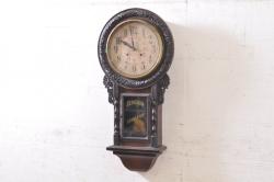 和製アンティーク　愛知県時計製造共同組合(AICHIKEN　CLOCK-MAKERS'　UNION'S　MARK)　重厚感あるデザインが目を惹く掛け時計(振り子時計、柱時計、古時計)(R-072174)