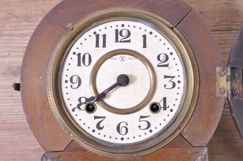 和製アンティーク　精工舎(SEIKOSHA、セイコー)　MADE(Y)TOKYO　珍しい　小振りなサイズが可愛らしい姫だるま時計(四つ丸本だるま時計、本ダルマ時計、柱時計、古時計、振り子時計)(R-072193)