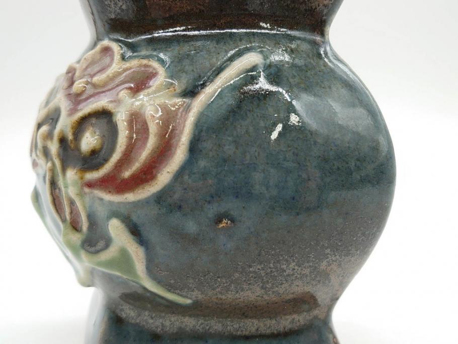 河井寛次郎　花文　独創的なデザインに心惹かれる花扁壷(花入、花器、花生、フラワーベース、共箱付き、日本工芸会シールあり)(R-079648)