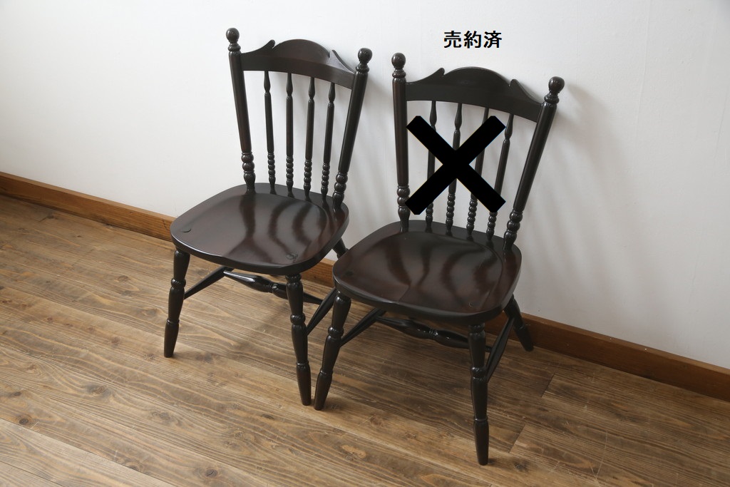 和製ビンテージ　松本民芸家具　#16型スピンドルチェア　ゆったりと座れるダイニングチェア(板座チェア、椅子、イス、ヴィンテージ)(定価約10万円)(R-079783)