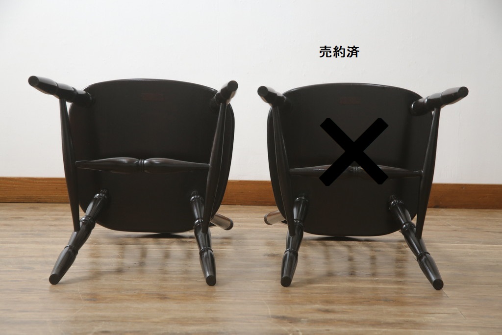 和製ビンテージ　松本民芸家具　#16型スピンドルチェア　ゆったりと座れるダイニングチェア(板座チェア、椅子、イス、ヴィンテージ)(定価約10万円)(R-079783)
