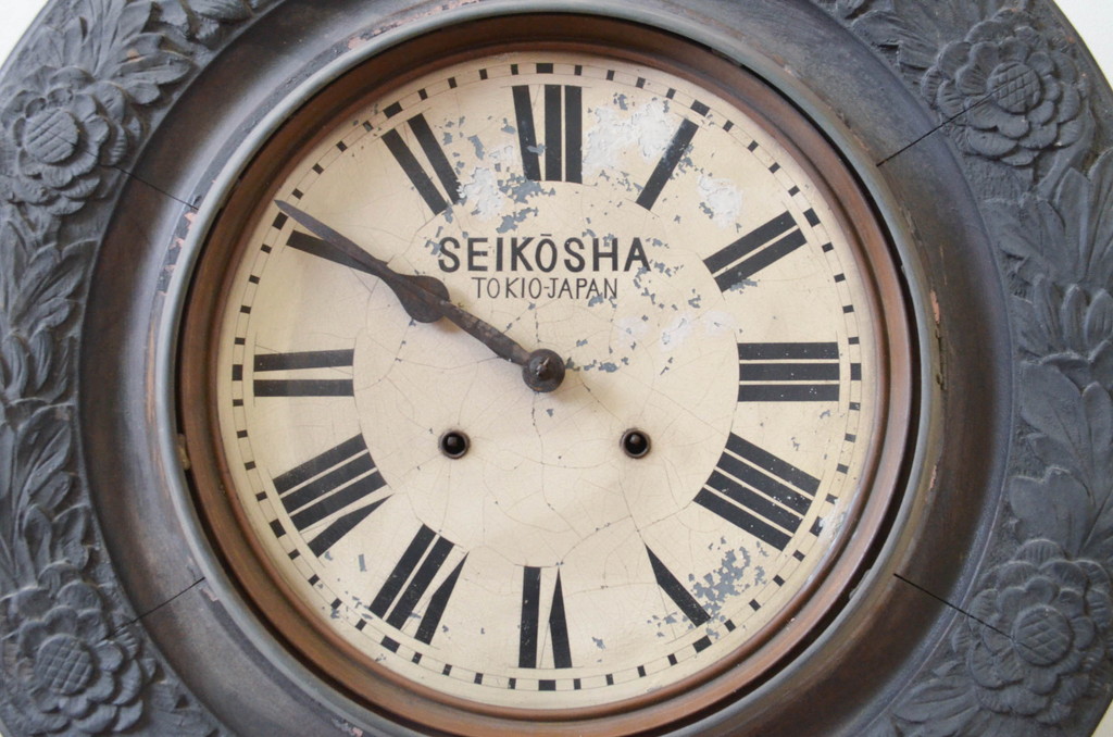 和製アンティーク　精工舎(SEIKOSHA、セイコー)　TOKIO-JAPAN　特大!!　繊細な彫刻が素晴らしい掛け時計(柱時計、古時計、振り子時計)(R-072511)