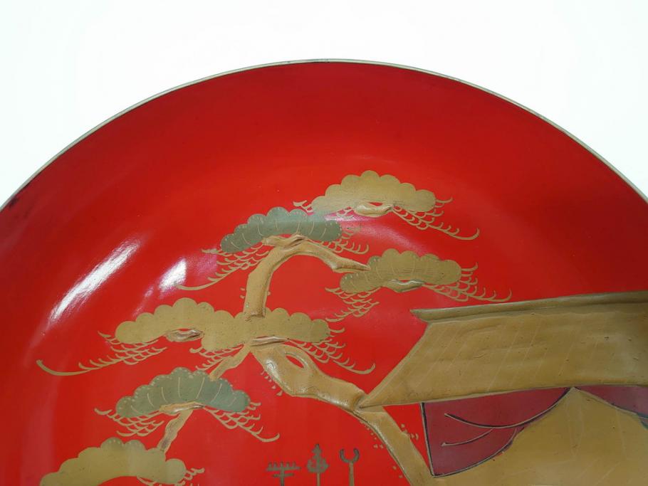 明治3年　朱塗　金蒔絵　漆器　木製　五ツ組　雅な雰囲気漂う大盃5点セット(松、牡丹、花、風景、漆芸、杯、酒器、和食器、共箱付き)(R-079685)