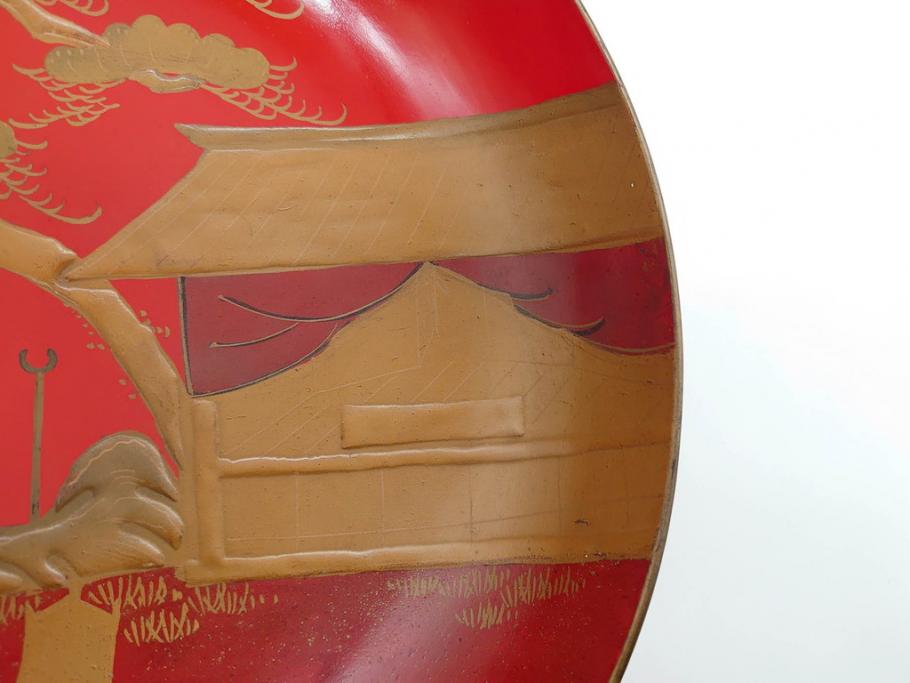 明治3年　朱塗　金蒔絵　漆器　木製　五ツ組　雅な雰囲気漂う大盃5点セット(松、牡丹、花、風景、漆芸、杯、酒器、和食器、共箱付き)(R-079685)