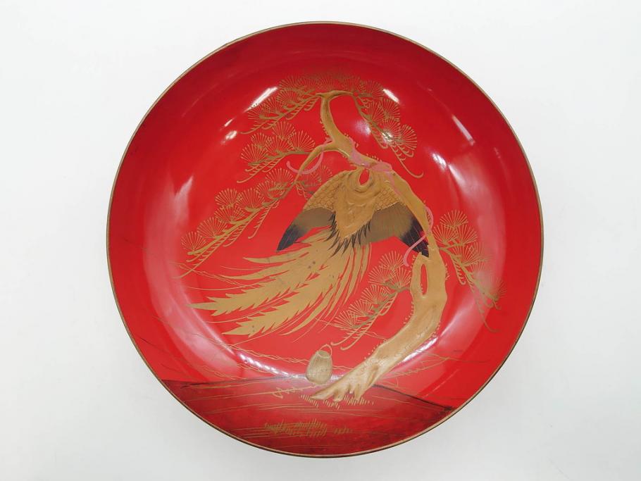 明治3年　朱塗　金蒔絵　漆器　木製　五ツ組　雅な雰囲気漂う大盃5点セット(松、牡丹、花、風景、漆芸、杯、酒器、和食器、共箱付き)(R-079685)
