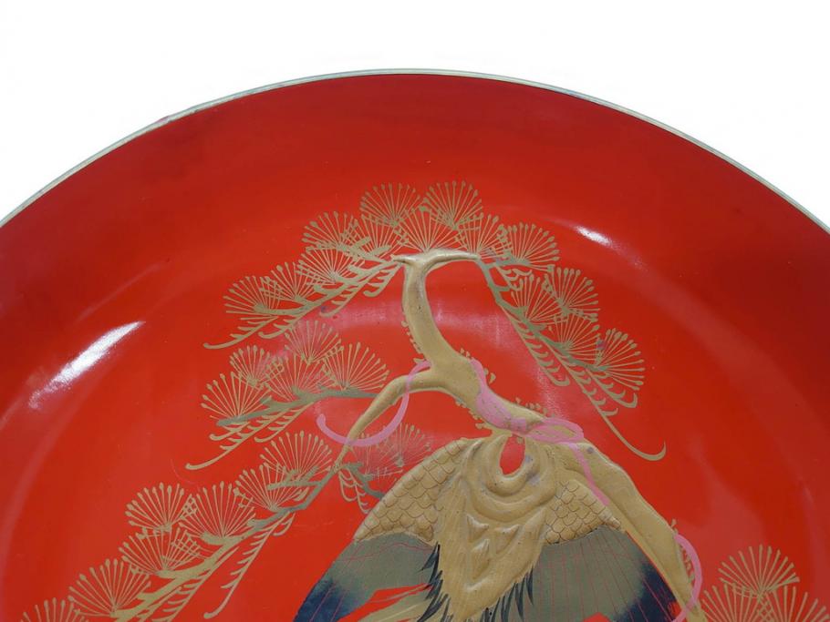 明治3年　朱塗　金蒔絵　漆器　木製　五ツ組　雅な雰囲気漂う大盃5点セット(松、牡丹、花、風景、漆芸、杯、酒器、和食器、共箱付き)(R-079685)