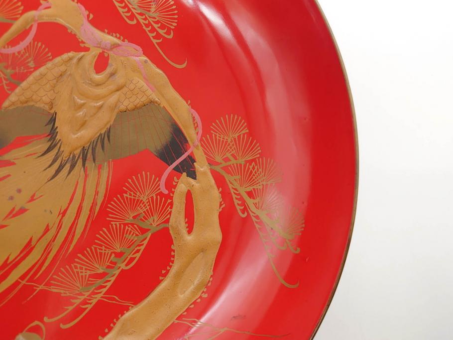 明治3年　朱塗　金蒔絵　漆器　木製　五ツ組　雅な雰囲気漂う大盃5点セット(松、牡丹、花、風景、漆芸、杯、酒器、和食器、共箱付き)(R-079685)