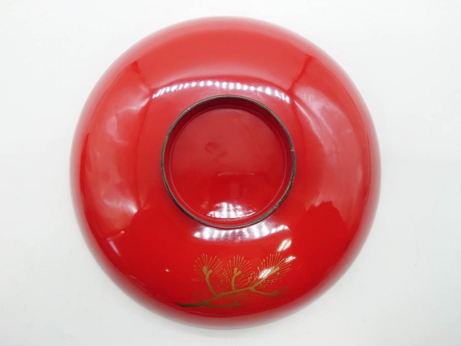 明治3年　朱塗　金蒔絵　漆器　木製　五ツ組　雅な雰囲気漂う大盃5点セット(松、牡丹、花、風景、漆芸、杯、酒器、和食器、共箱付き)(R-079685)