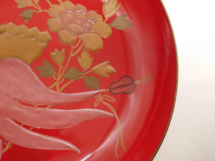 明治3年　朱塗　金蒔絵　漆器　木製　五ツ組　雅な雰囲気漂う大盃5点セット(松、牡丹、花、風景、漆芸、杯、酒器、和食器、共箱付き)(R-079685)